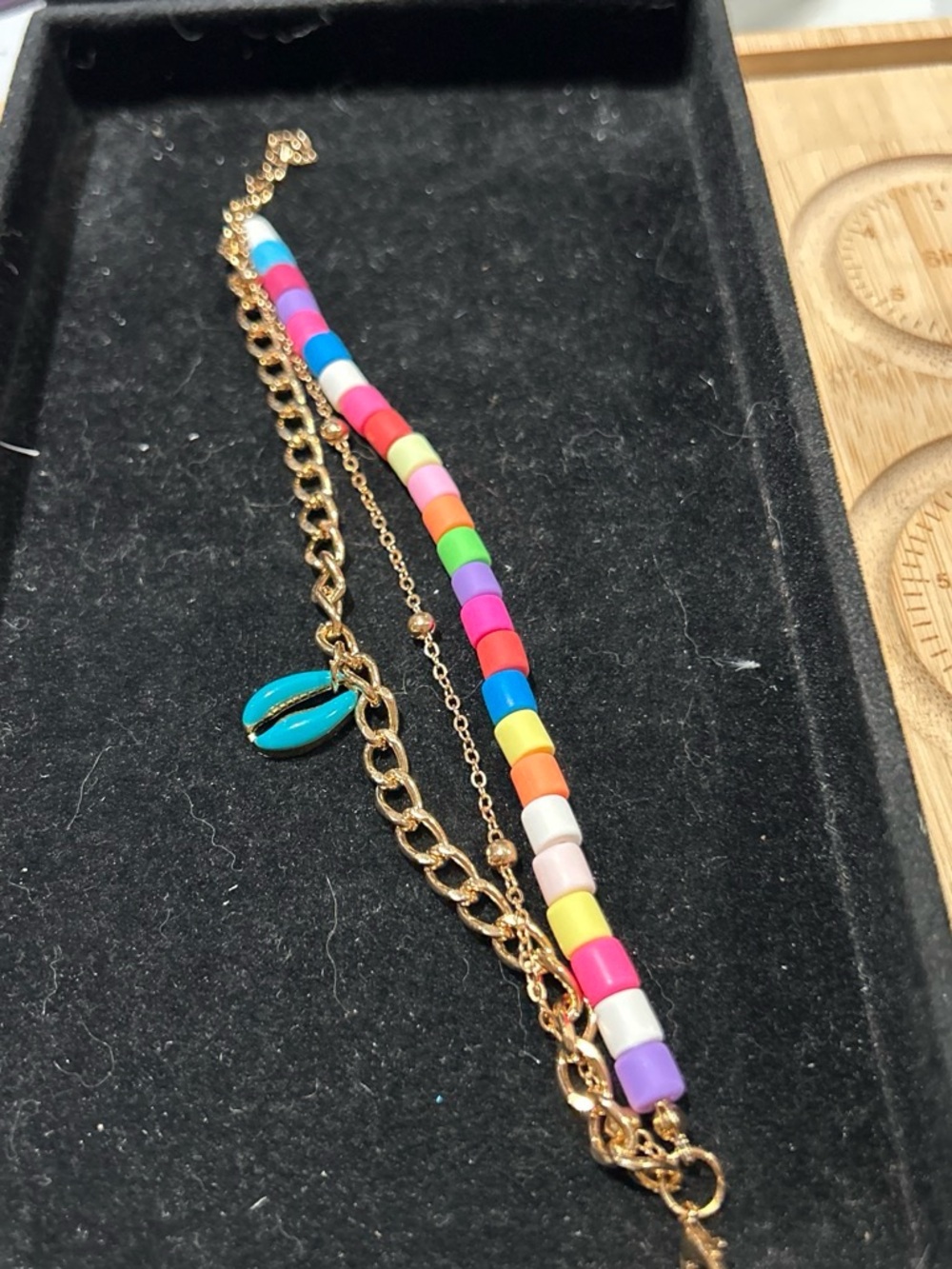 Gold color Chain Multicolor Bead bracelet with Turquoise Shell Charm